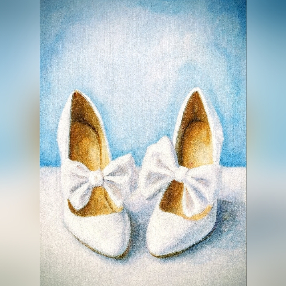 Acrylic Painting Of Elegant White Heels With Bows